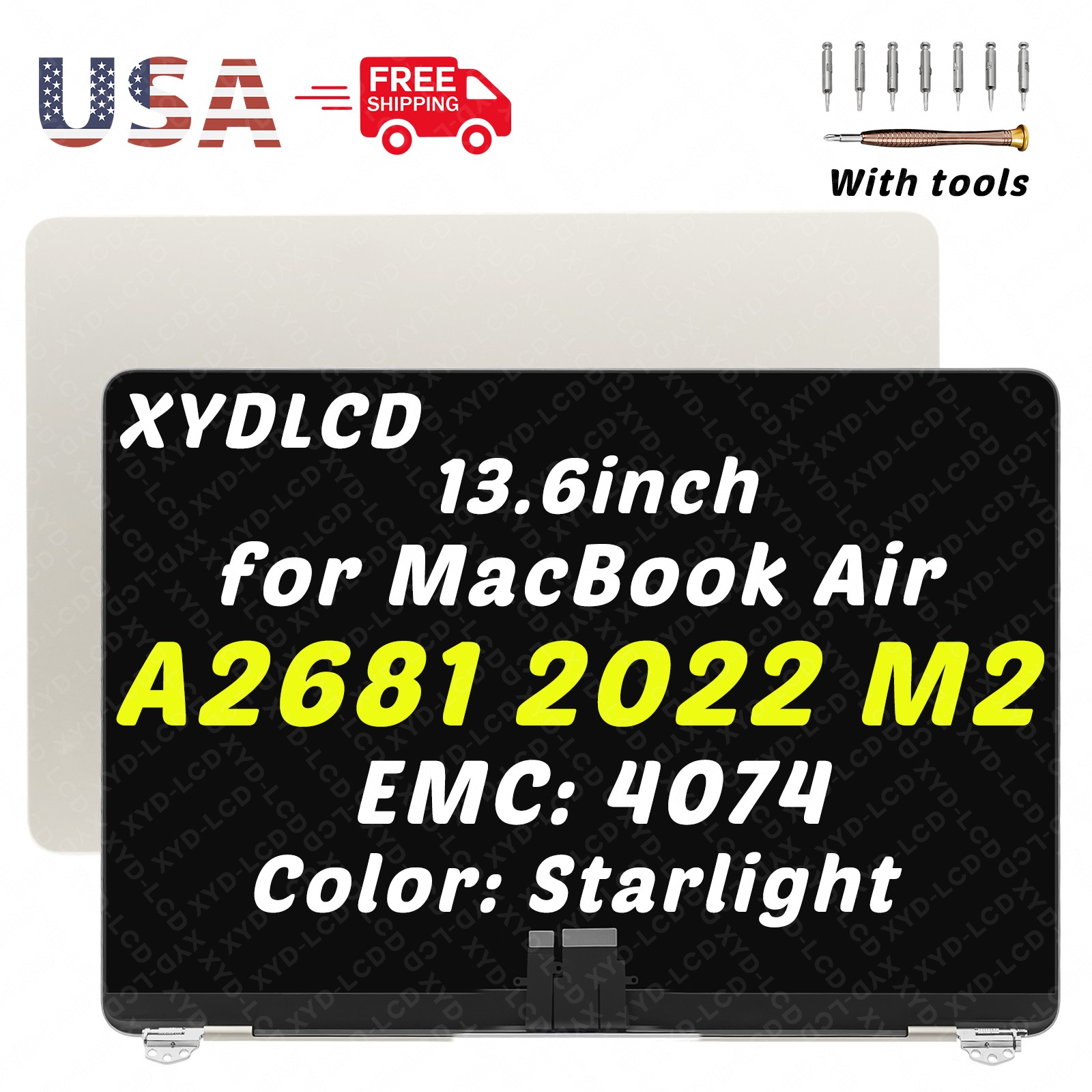 13.6″ for Macbook Air A2681 M2 EMC 4074 True Tone LCD Screen Assembly Starlight