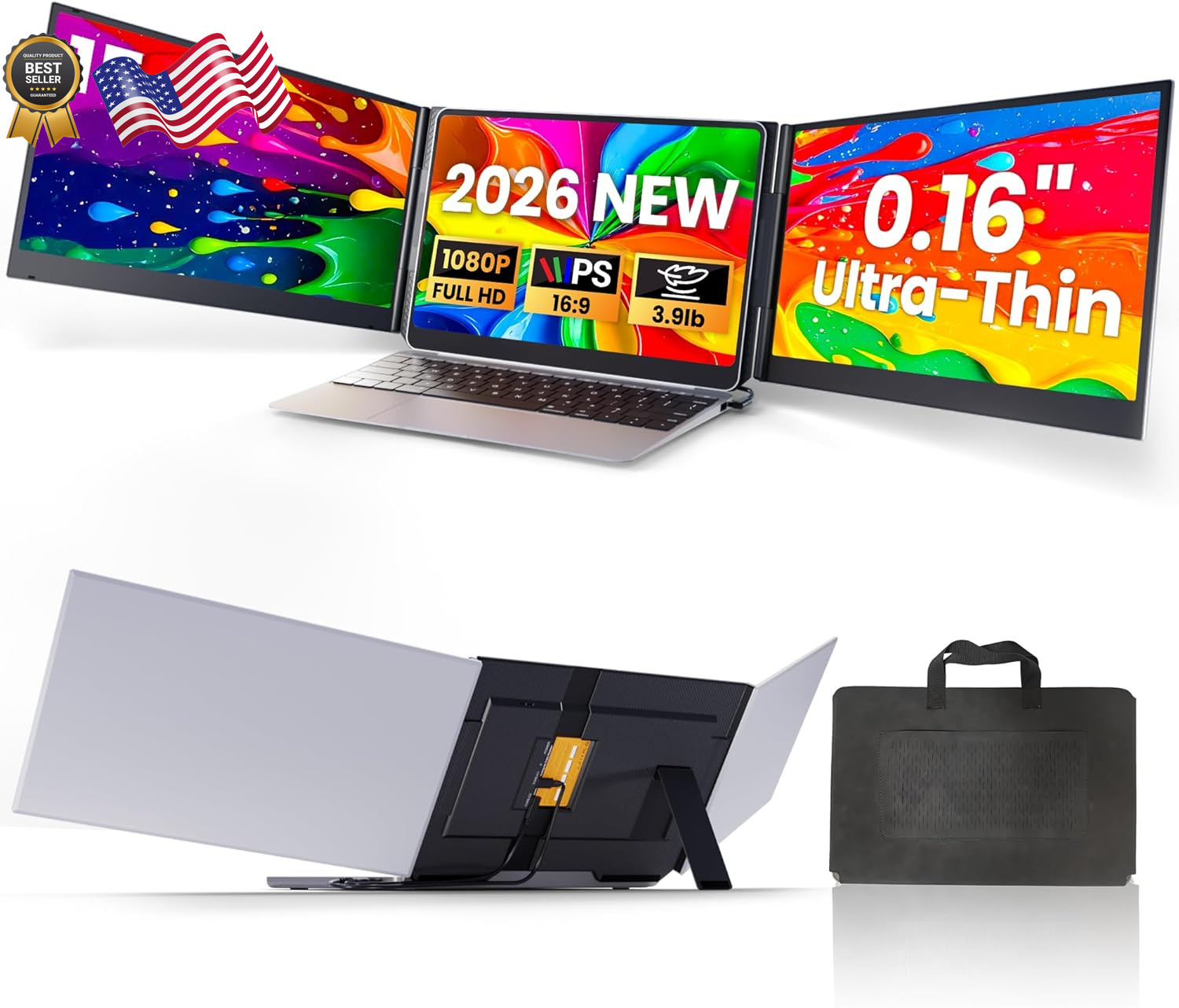 Laptop Screen Extender, 15.6″ Ultra Light & Thin Triple Portable Monitor