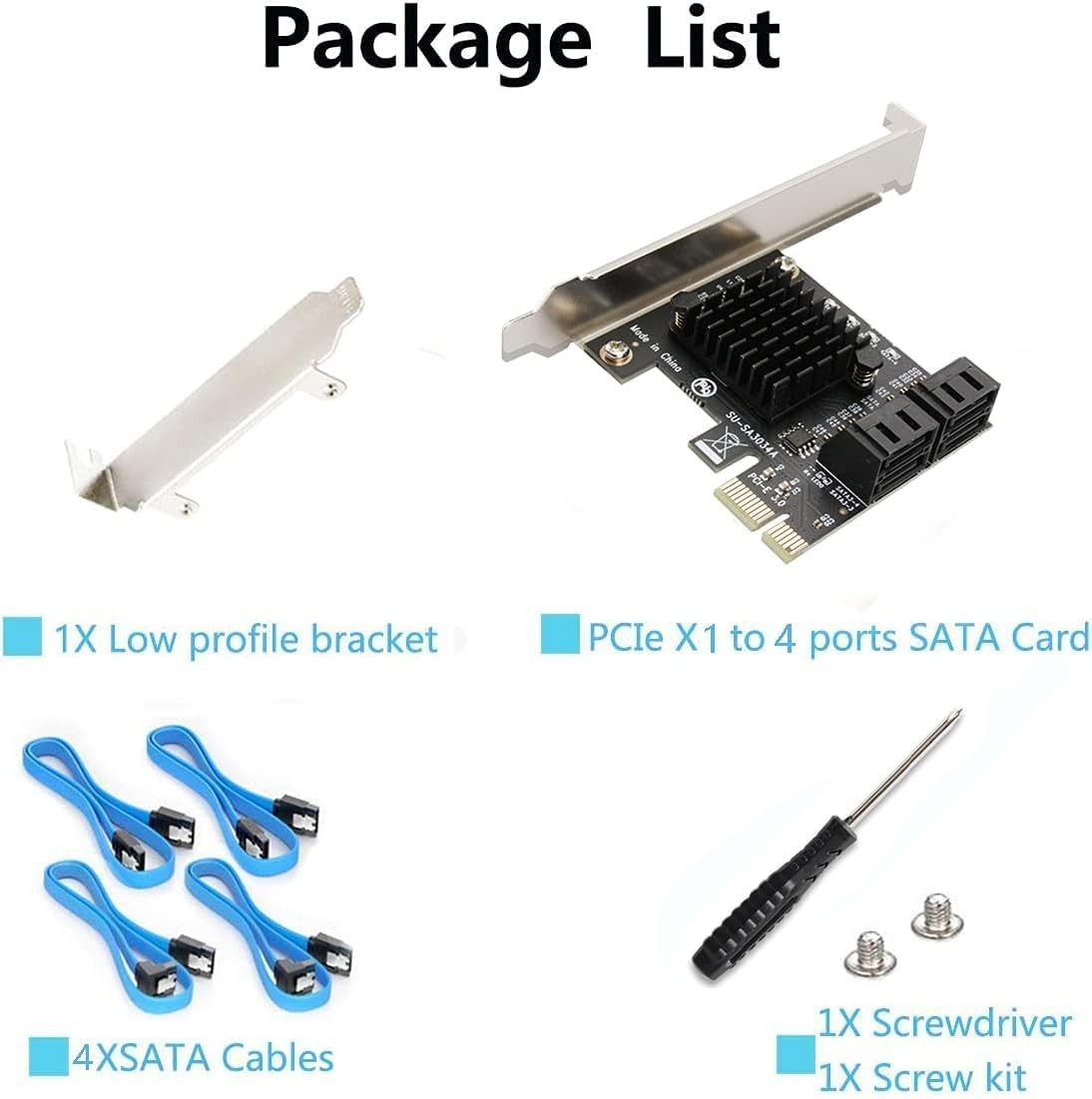 Versatile SATA Expansion Card: 4 Ports, PCIE 3.0, Compatible with Windows/Linux