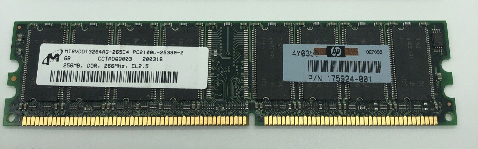 NEW 256MB DDR SDRAM PC2100 266 CL2.5 Samsung Kingston HP # 175924 cl2.5