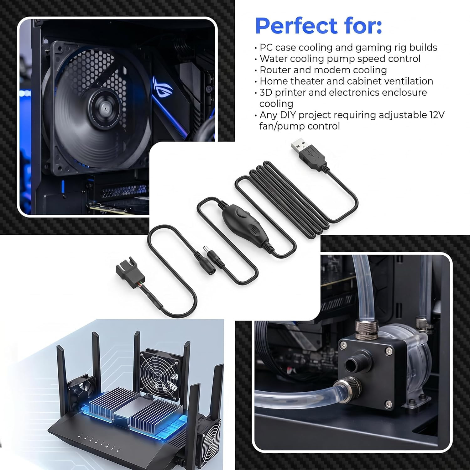 USB 5V to 5-12V Adjustable Fan Speed Controller, 4.8FT Cable, DC5521