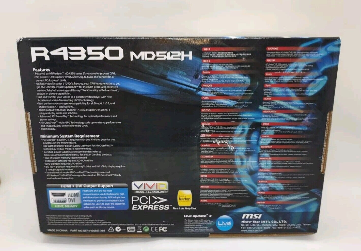 MSI Micro-Star Int’l Co. R4350 512MB DDR3 Graphics Card