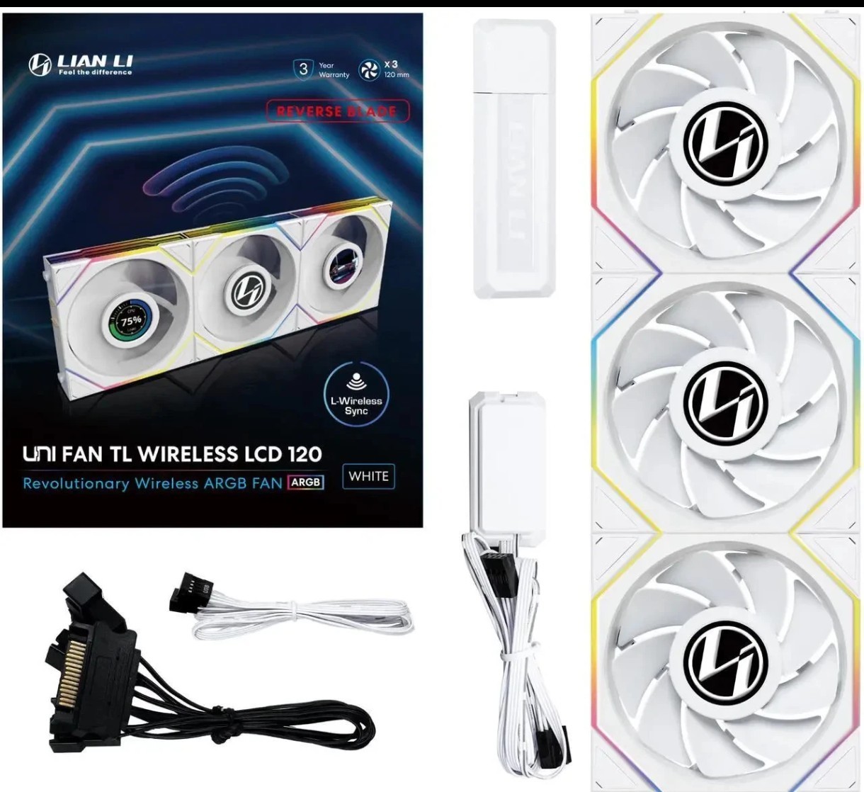 Lian Li 12RTLLCD1W3W computer cooling system Computer case Fan 12 cm White