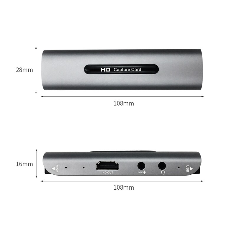 HDMI to Type C USB Capture Card Game Recording Box Video Live Streaming Loop Mic