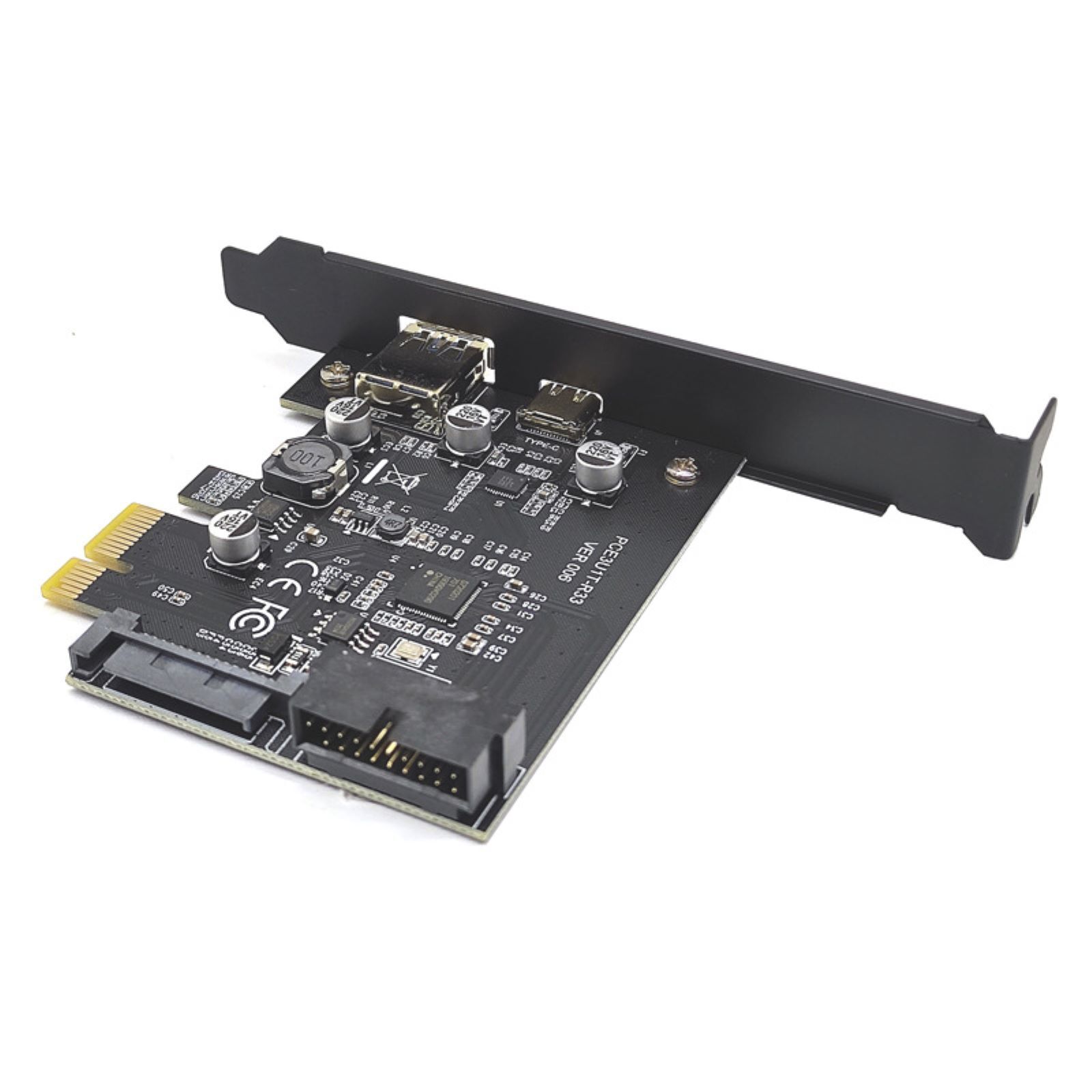 PCI-E 1X to USB3.2 Gen1 5Gbps 2 Ports(Type C+ Type A) Expansion Card With 19PIN