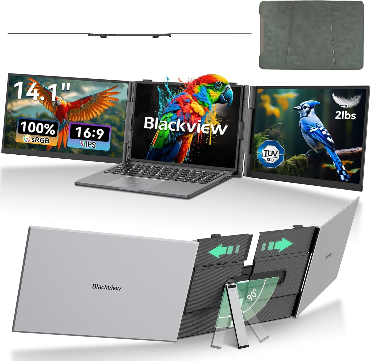 DCM6 Triple Laptop Screen Extender,14″ 1080P FHD IPS Portable External Screen,Tw