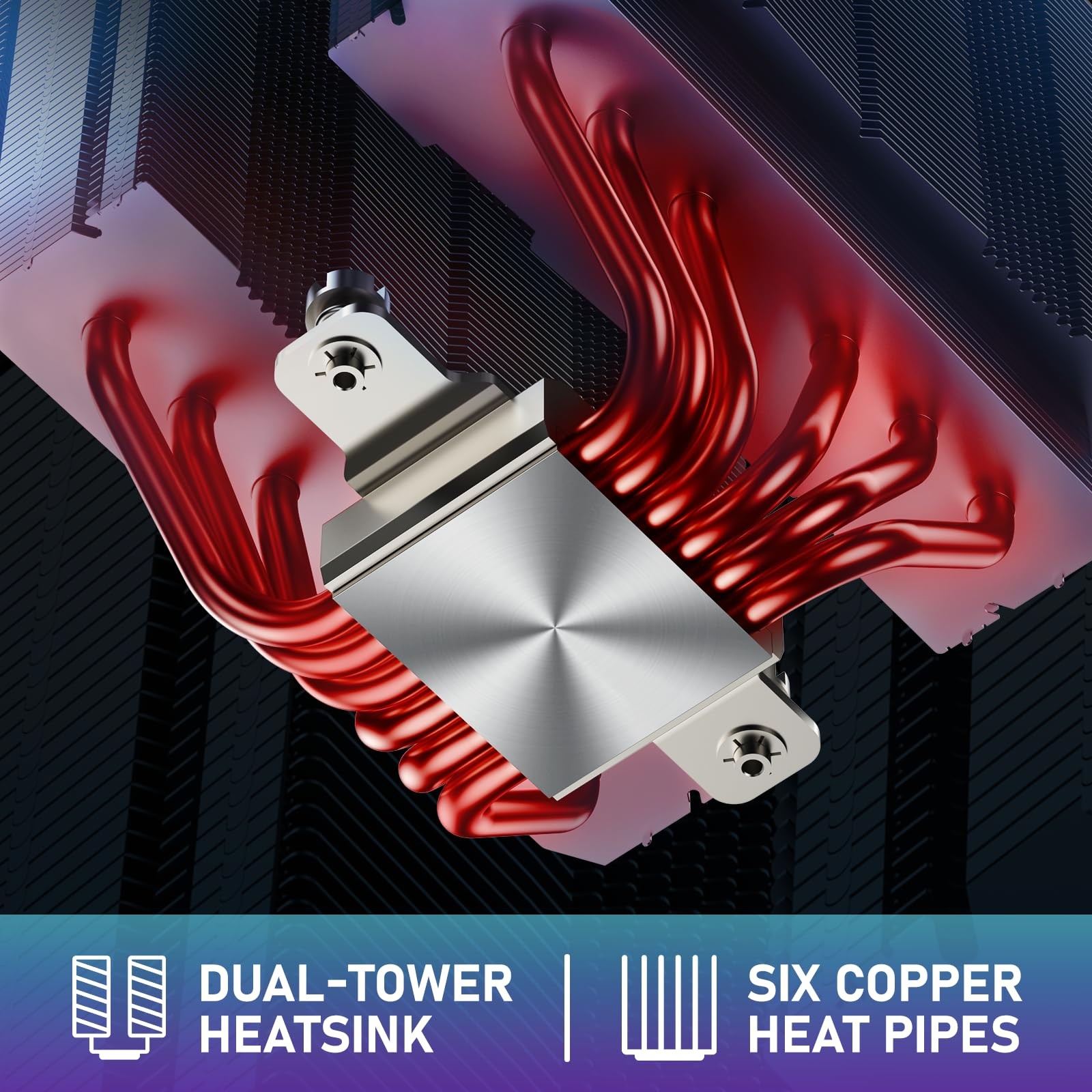 CPU Cooler, Dual-Tower, 6×6mm Heat Pipes CPU Cooling, Dual 120mm ARGB PWM Fan…