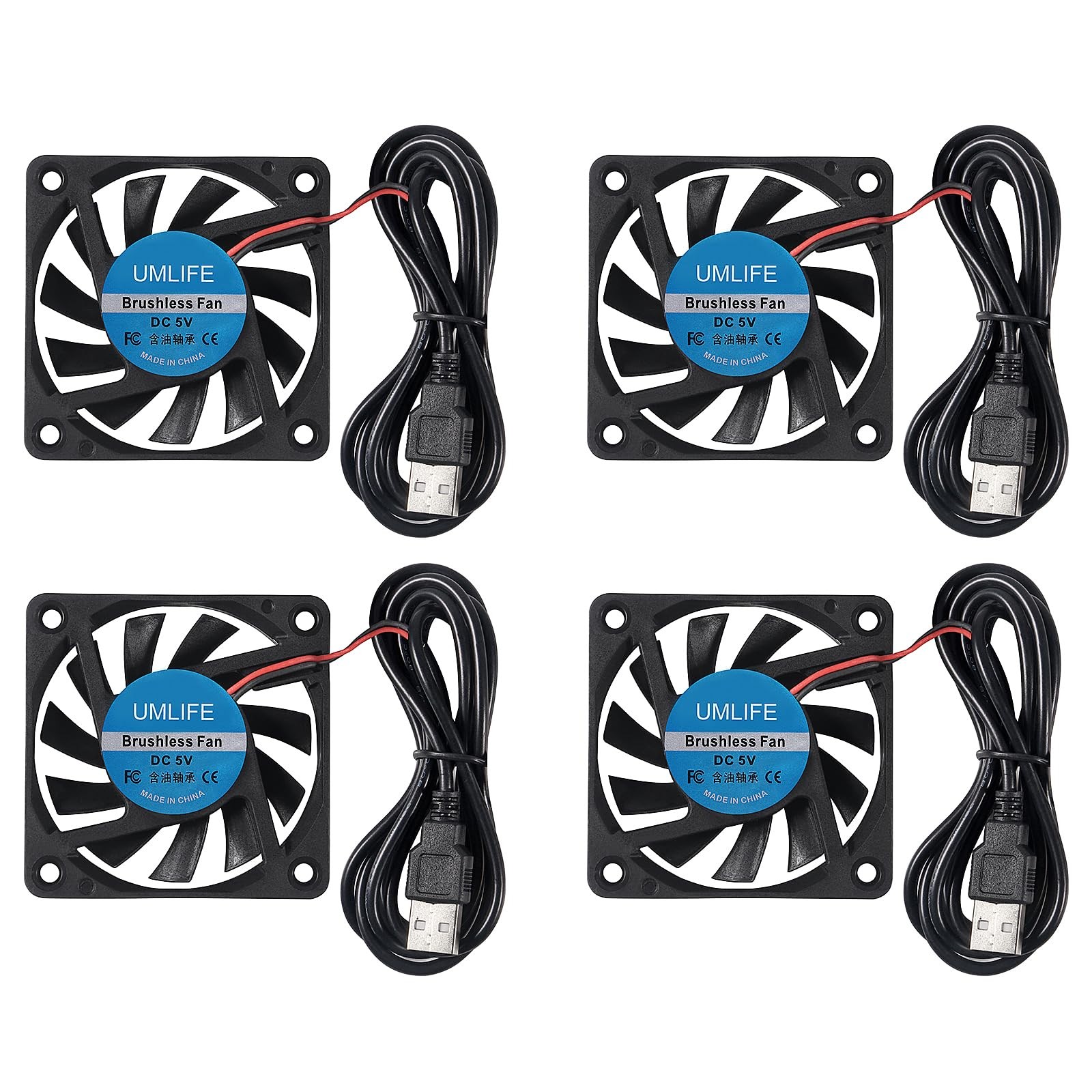 4PACK DC 60mm USB Fan 5V 6015 Brushless Cooling 60mmx15mm 6015