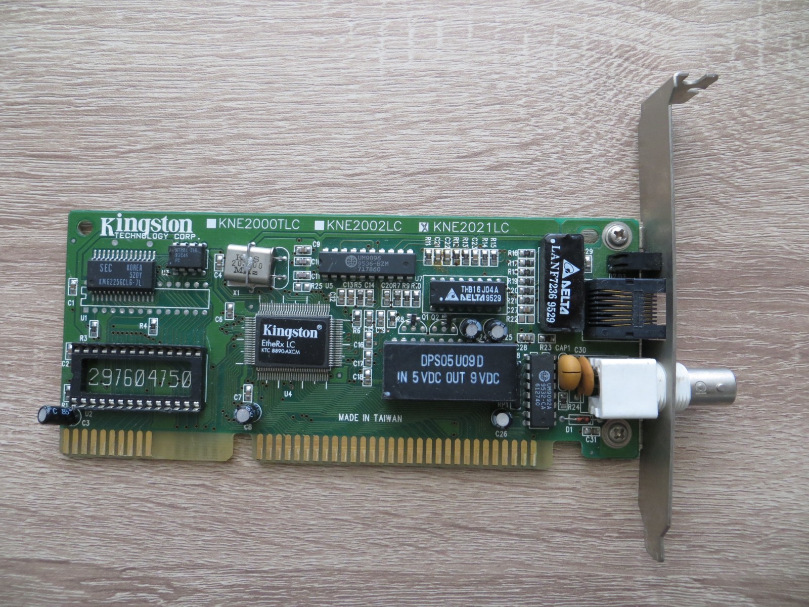 Kingston KNE2021LC Ethernet Card with BNC Coaxial Connector RJ45 10Mbps ISA