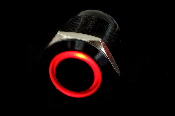Phobya Vandalism / Bell Push Button 19mm Aluminium Black, Red Ring Illuminated