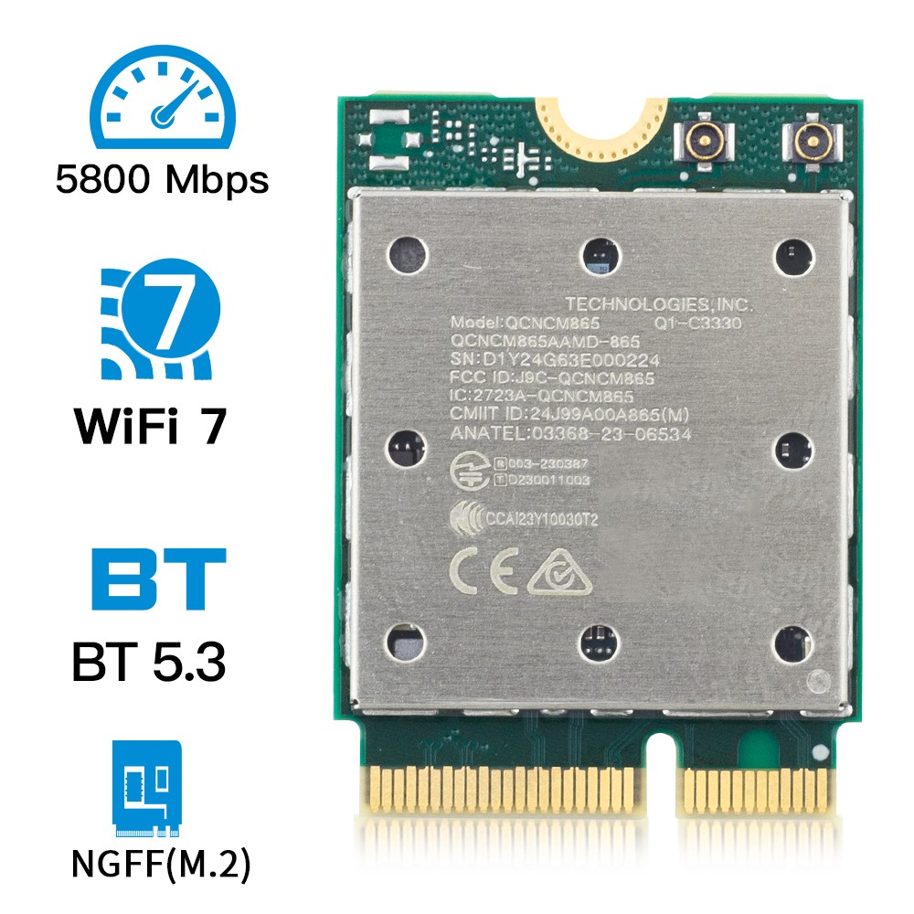 WiFi 7 QCNCM865 Wireless Card 2.4G/5G/6Ghz M.2 WiFi Module Adapter Bluetooth 5.3