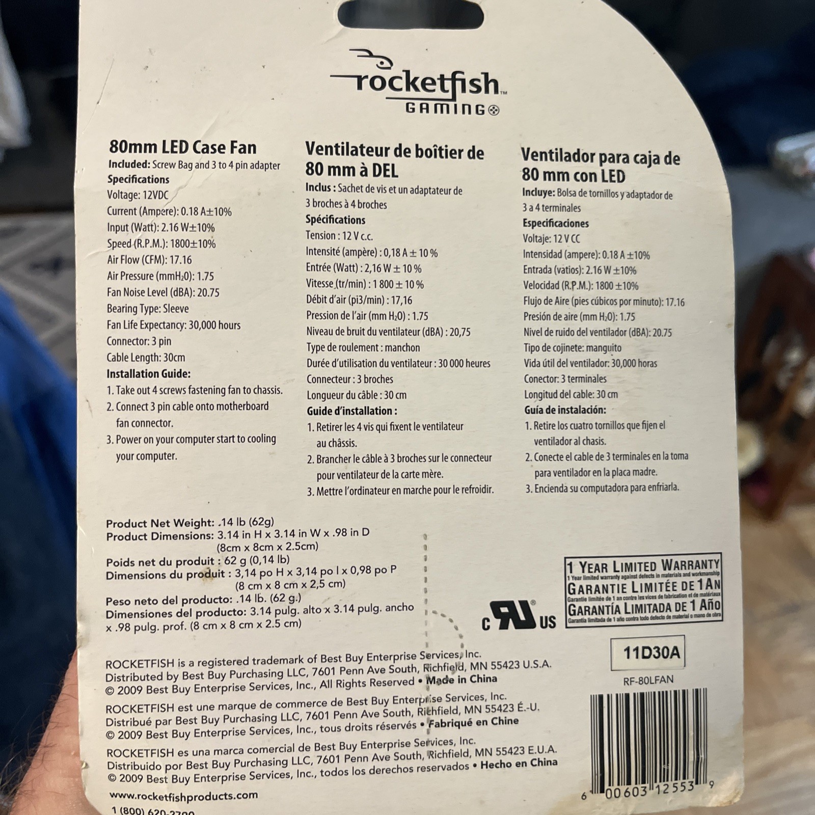 Rocketfish RF-80LFAN Case fan