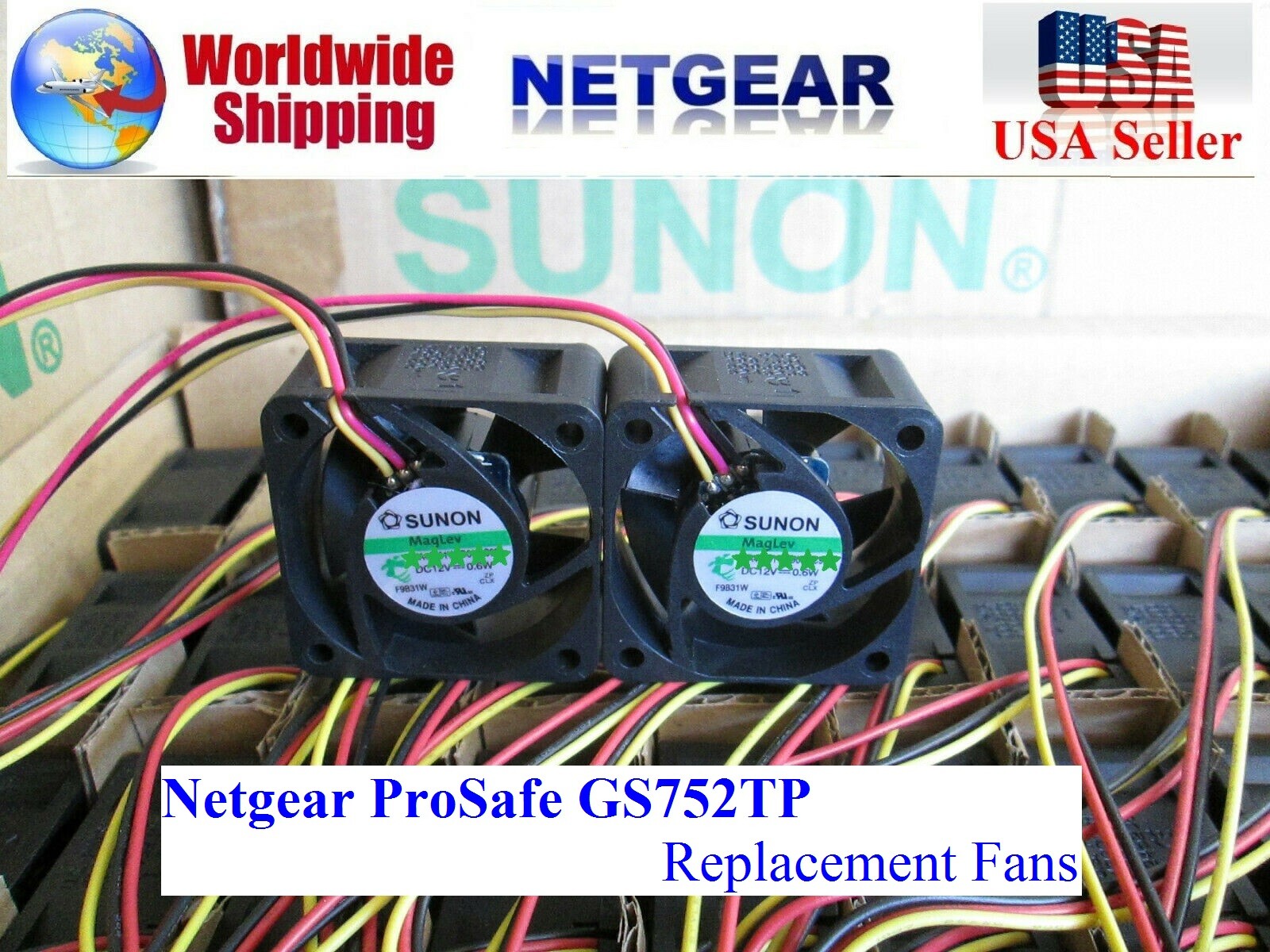 Pack of 2x Quiet Direct Replacement Fans for Netgear ProSafe GS752TP Switch