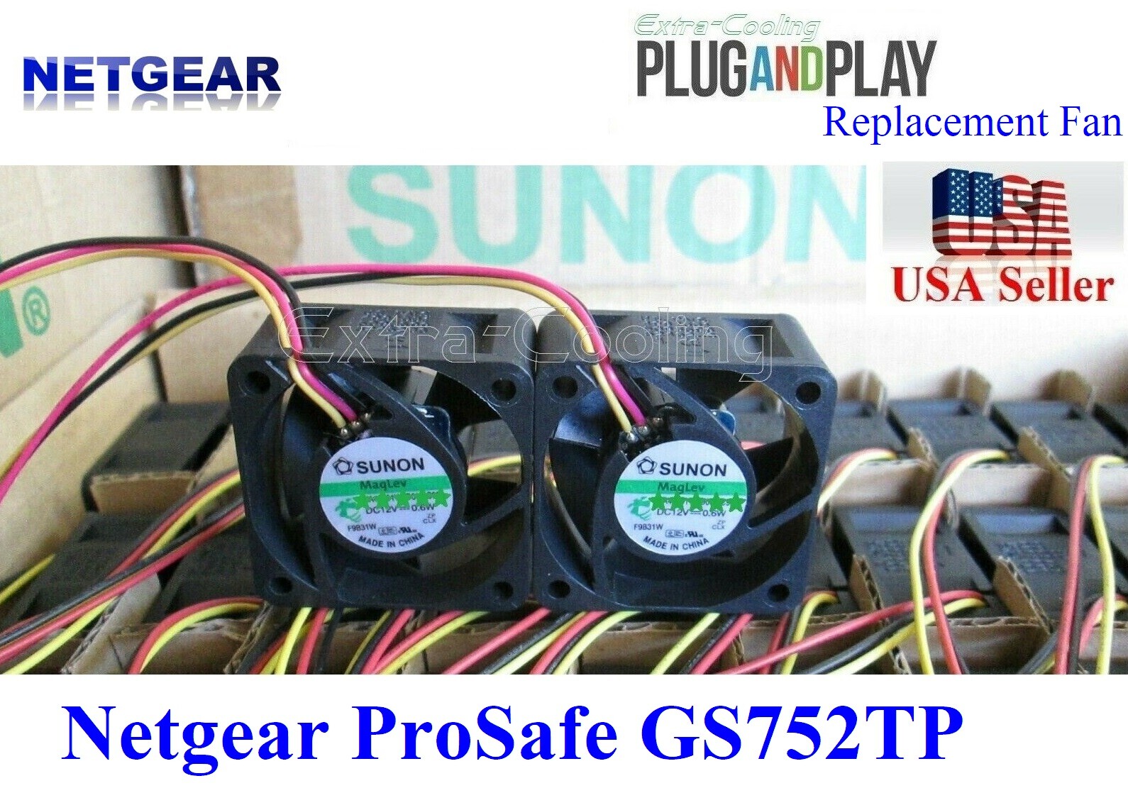 Pack of 2x Quiet Direct Replacement Fans for Netgear ProSafe GS752TP Switch