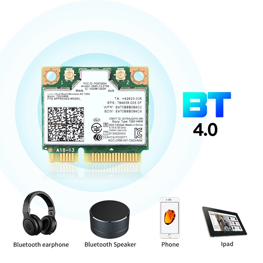 Intel Wireless-AC 7260 Mini PCIe wifi Card 2.4G/5GHz Wireless BT4.0 Network Card