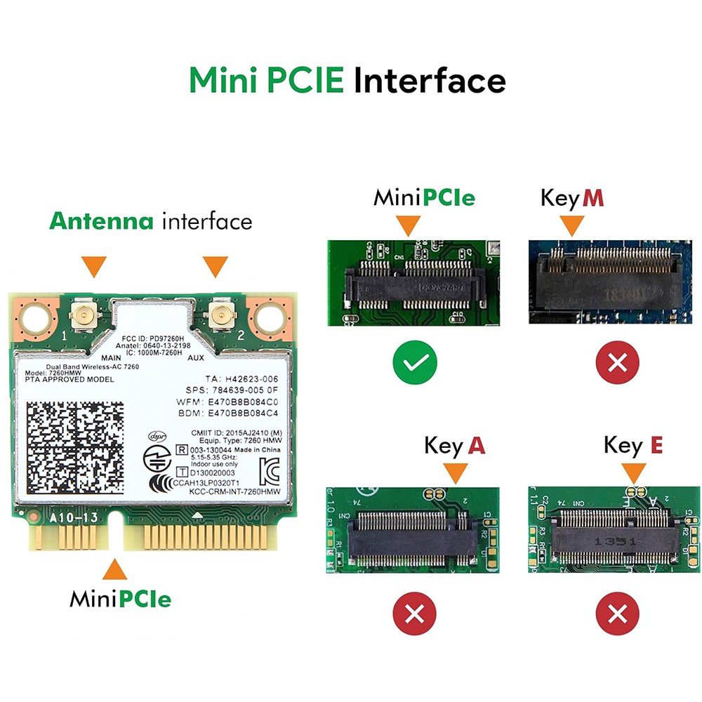 Intel Wireless-AC 7260 Mini PCIe wifi Card 2.4G/5GHz Wireless BT4.0 Network Card