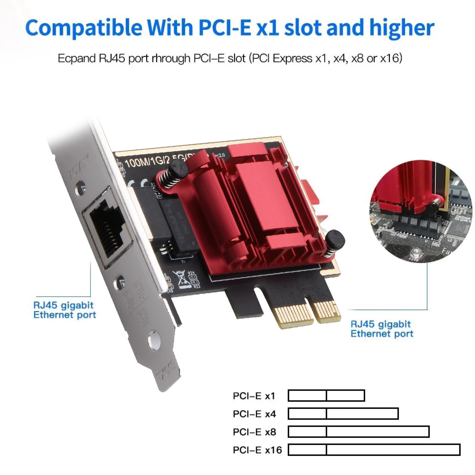 PCIe Network Adapter Card W/RTL8125 Clip For Window 2.5 Gbps Data Transfer Rate