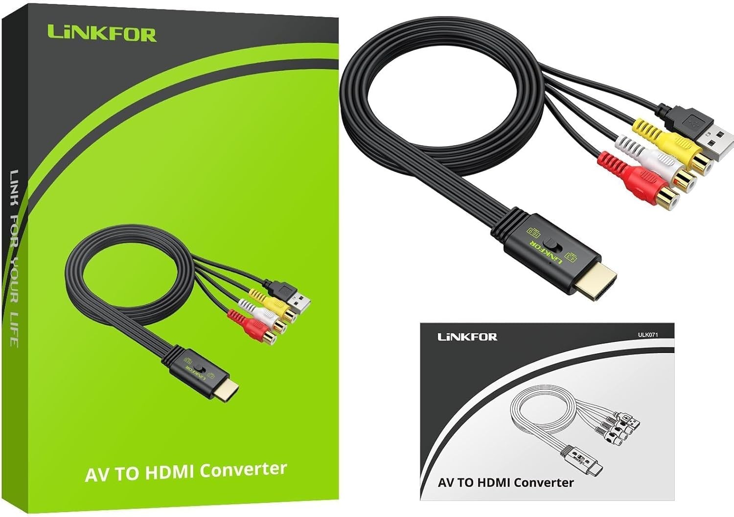 LiNKFOR RCA to HDMI Converter, 1080P AV 16:9/4:3…