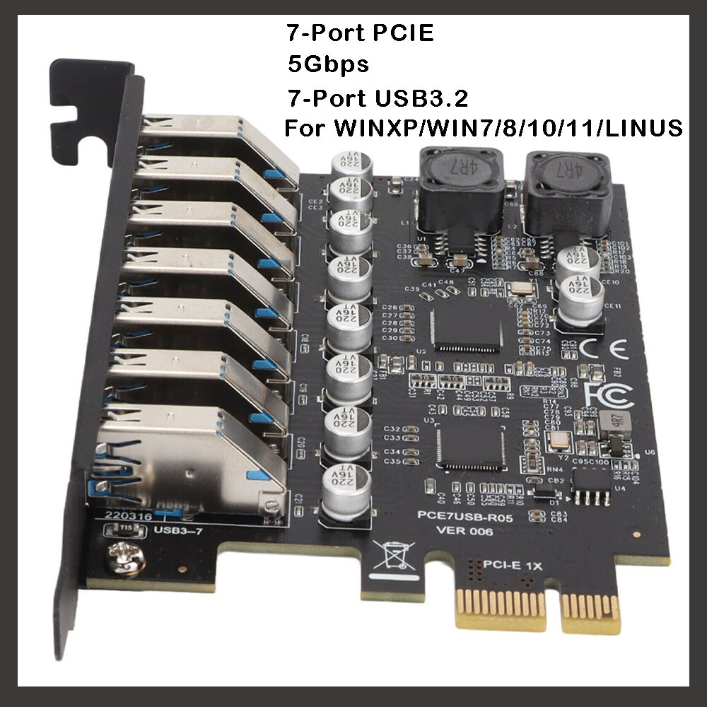 1 PC USB3.2 PCI-E Expansion Card Adapter 7 Ports Hub Adapter External Controller