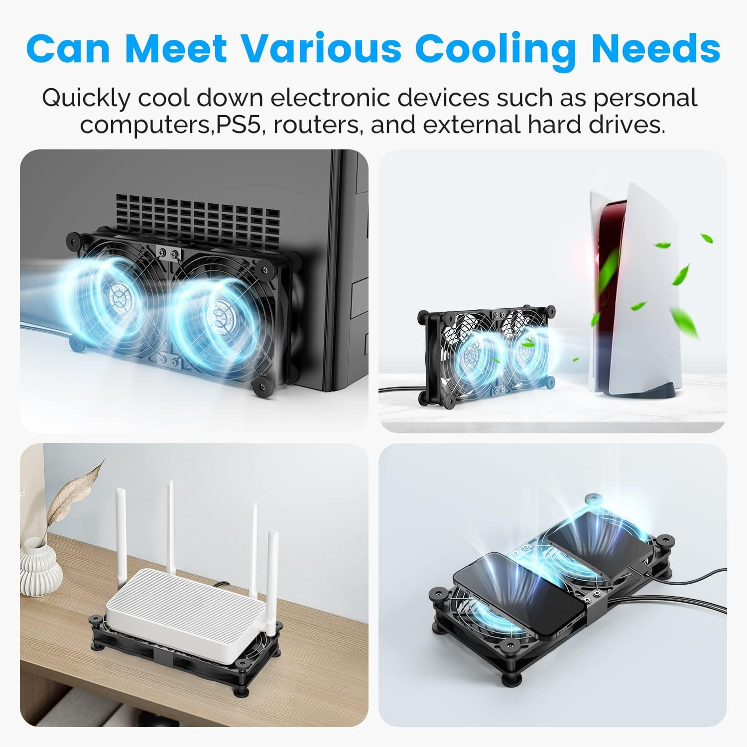 Dual USB Computer Cooling Fan High Speed 120Mm Fan Adjustable 5V USB