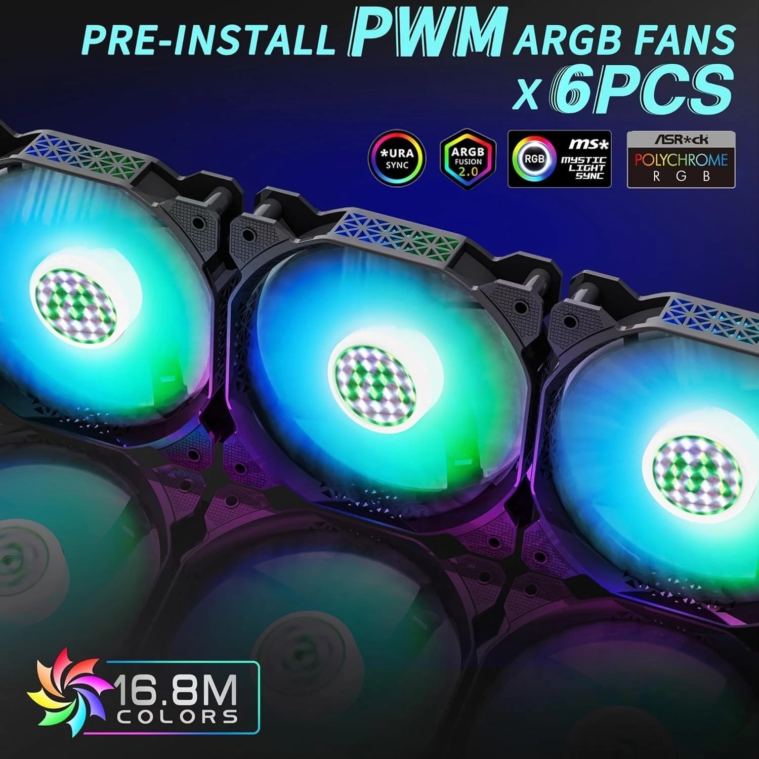 Large ATX Case with 6 Addressable ARGB Fans & Tempered Glass for Optimal Cooling