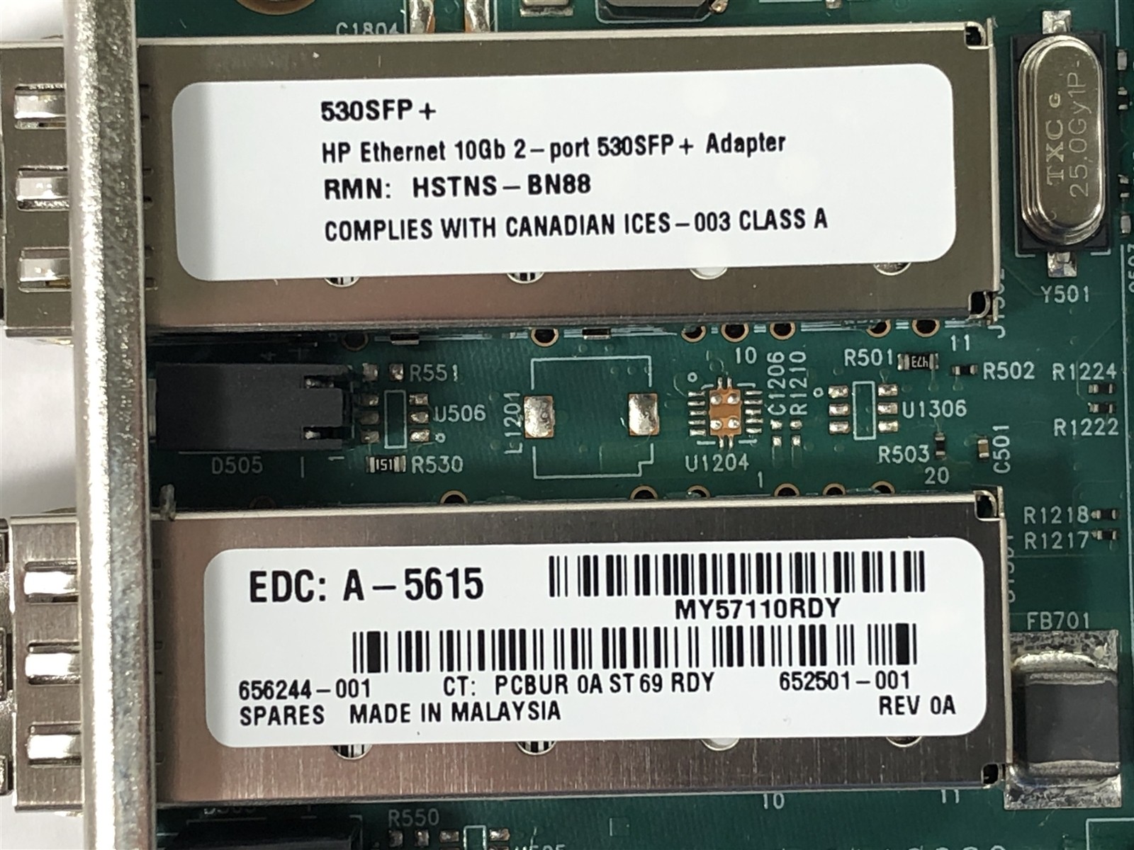 Lot of 4 HP 530SFP+ 10GB FP Dual-Port PCIe Adapter Card 656244-001 w/ SFPs