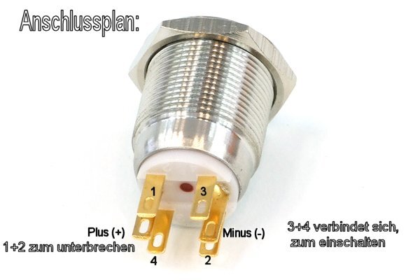 Phobya Vandalism / Bell Push Button 19mm Aluminium Black, Red Ring Illuminated