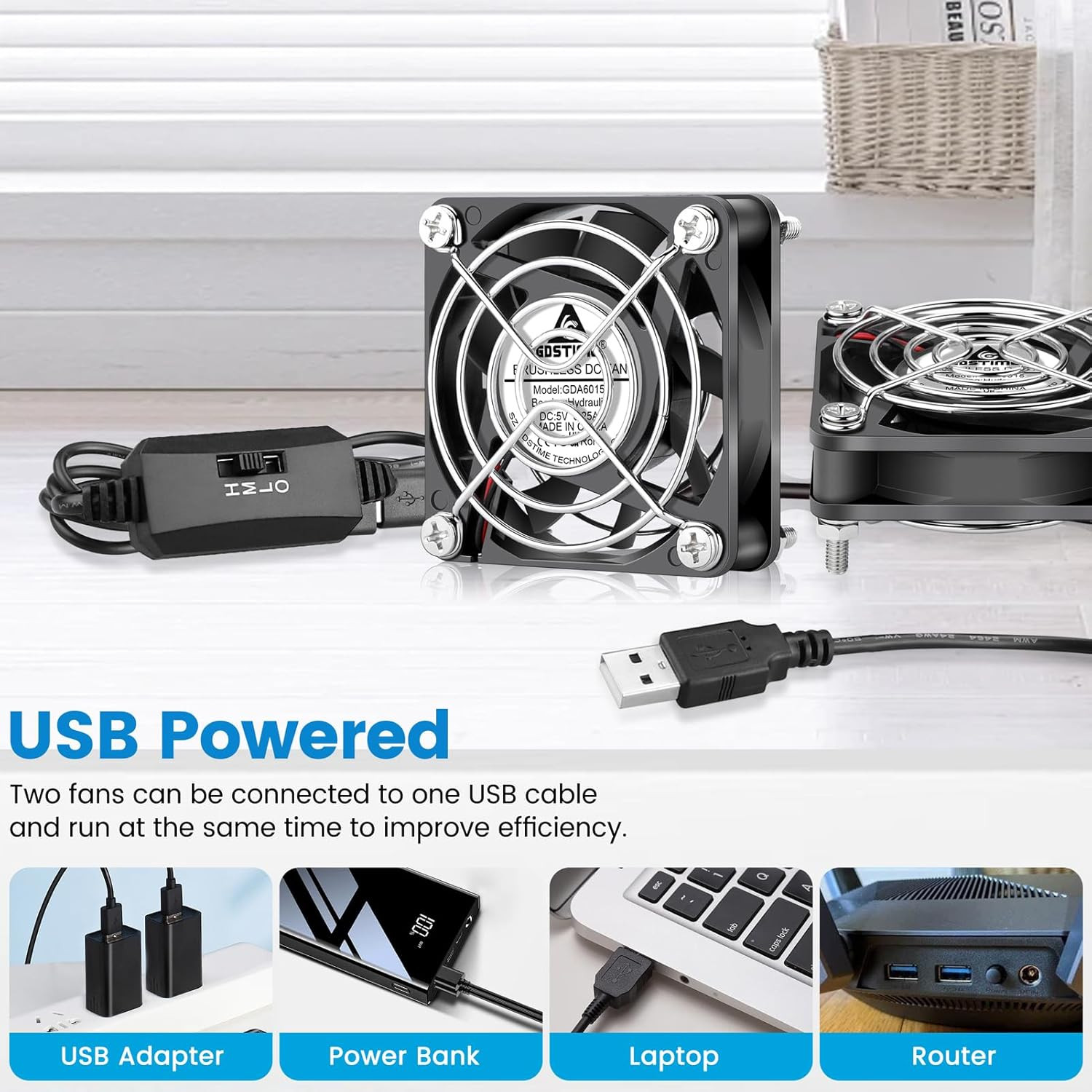 GDSTIME 2-Pack 60Mm X 15Mm USB Fan with 3 Speed Control, 5V Brushless DC Cooling