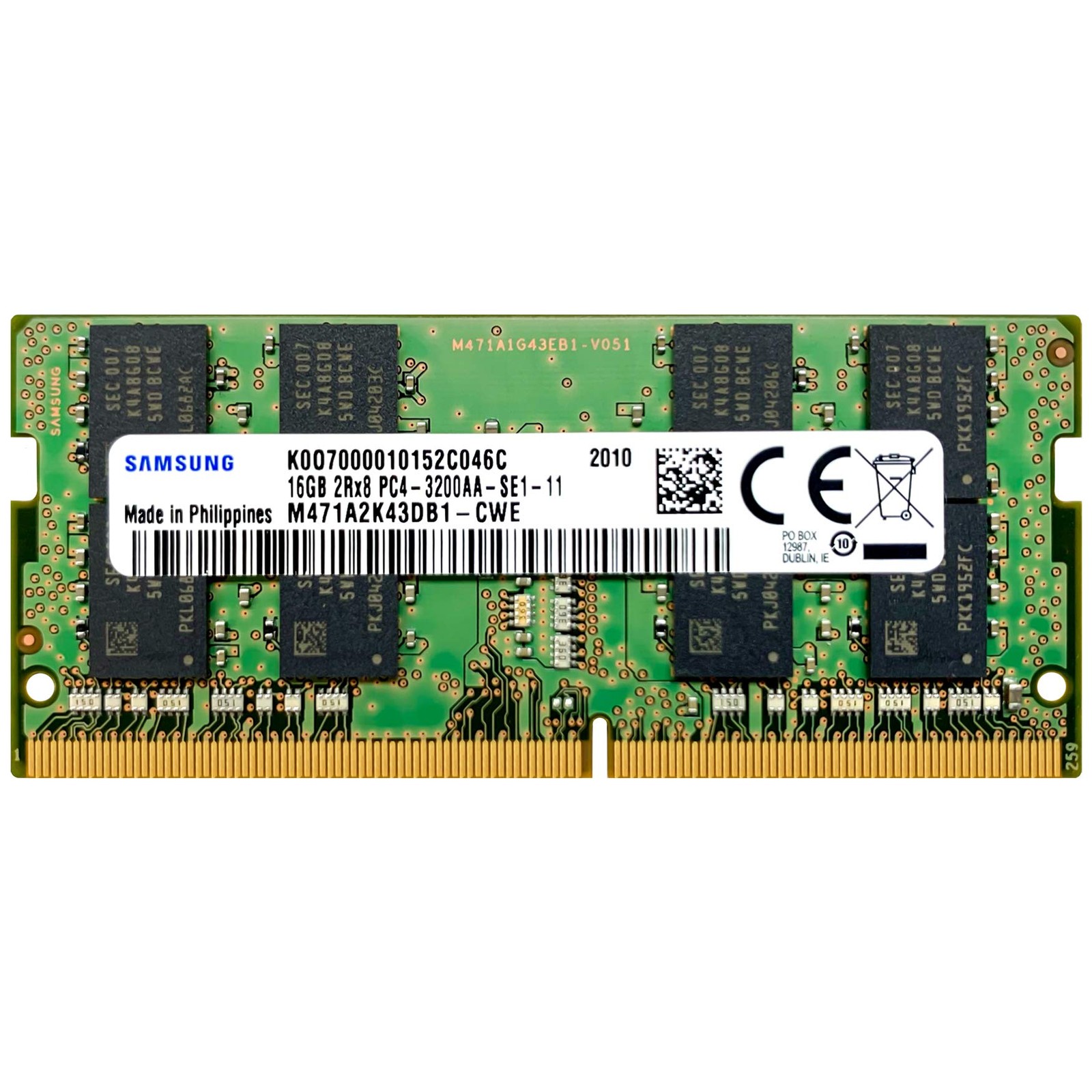 Samsung 16GB DDR4 3200MHz SODIMM PC4-25600 CL22 2Rx8 1.2V 16 GB, Multicolor