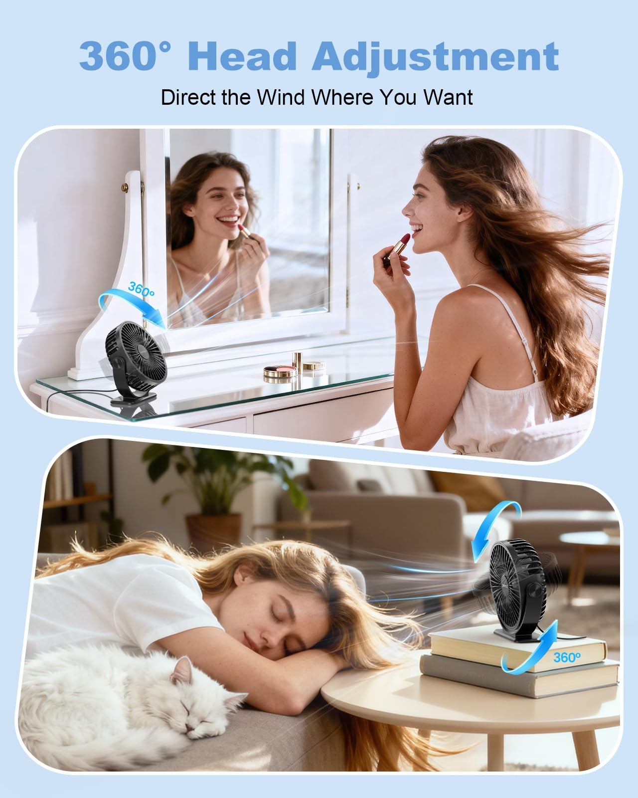 TriPole Desk Fan USB Powered Small Portable Fan, 3 Speeds Mini, Black