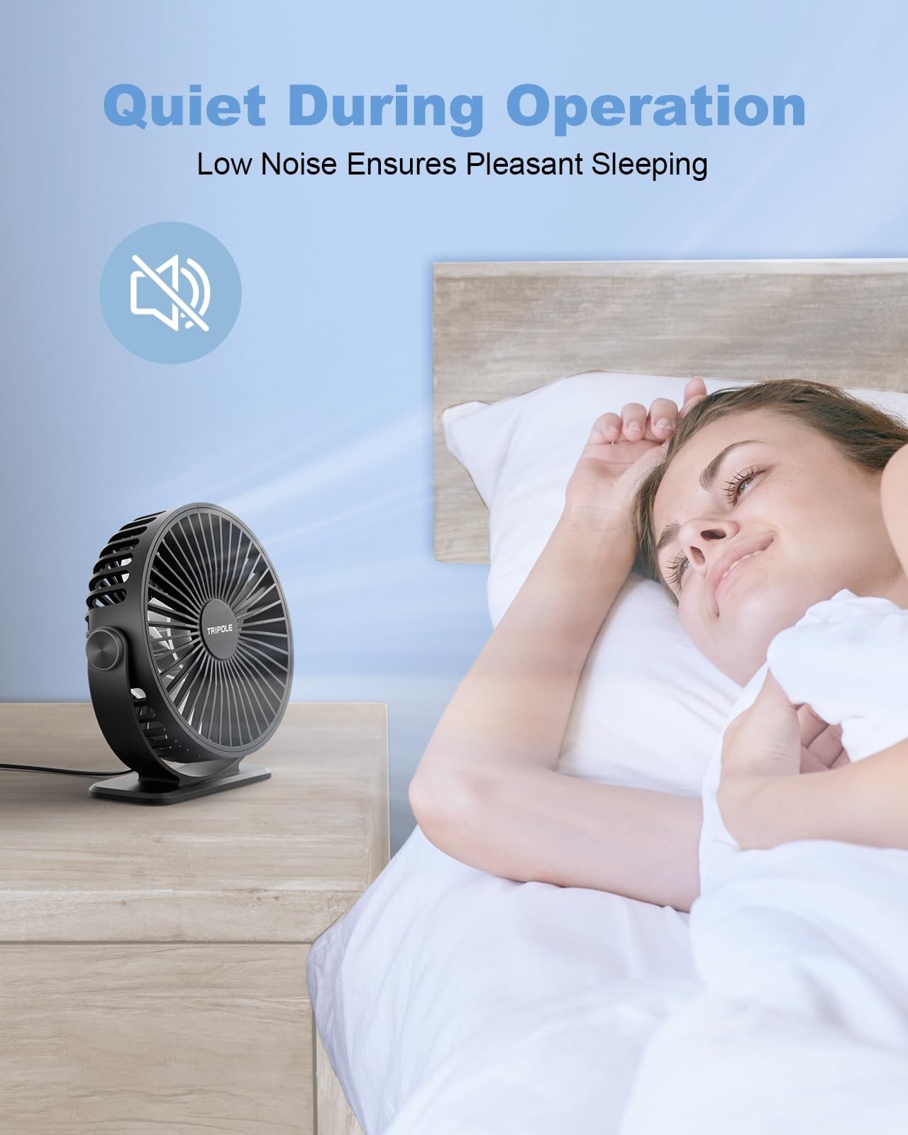 TriPole Desk Fan USB Powered Small Portable Fan, 3 Speeds Mini, Black