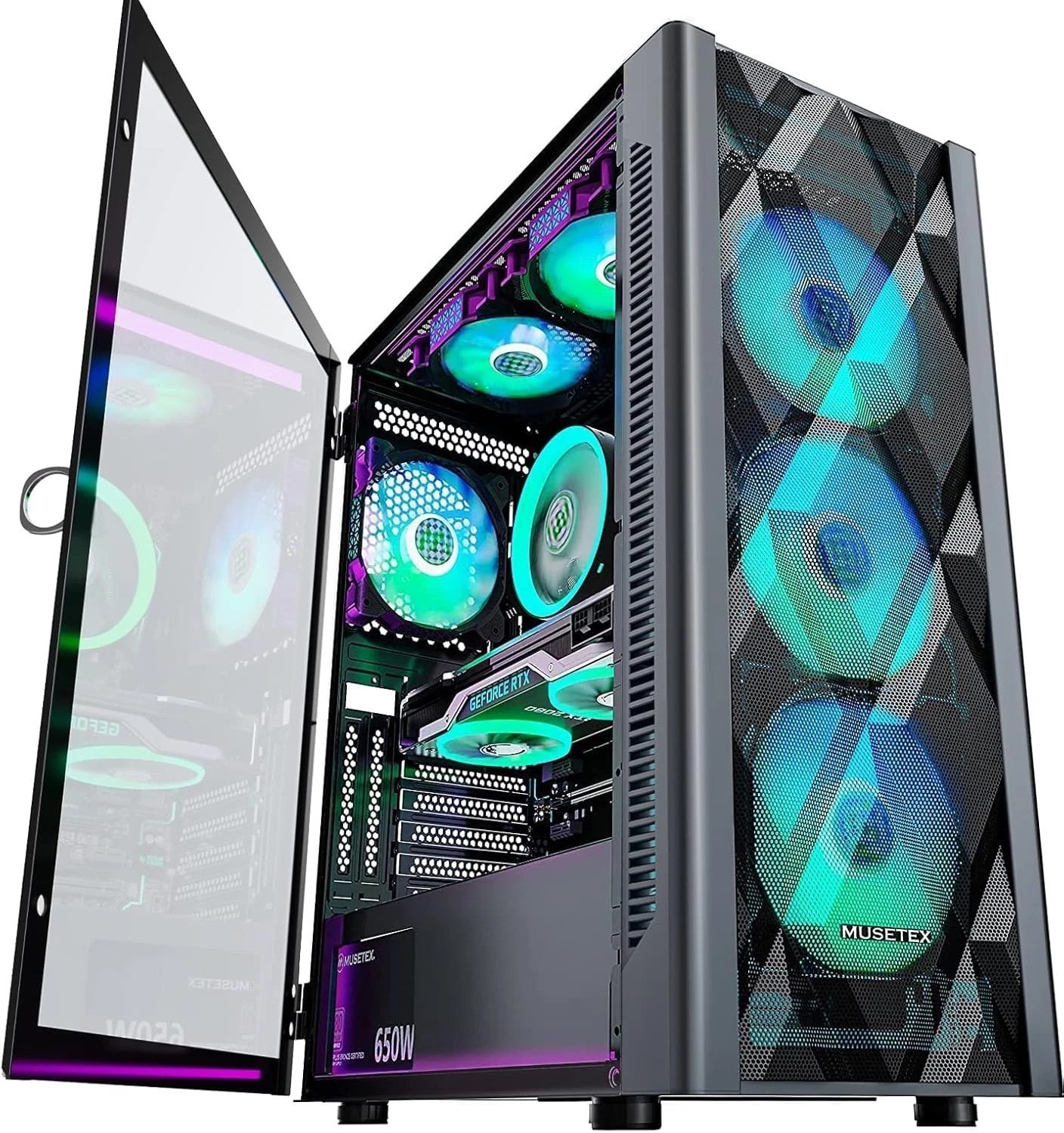 Large ATX Case with 6 Addressable ARGB Fans & Tempered Glass for Optimal Cooling