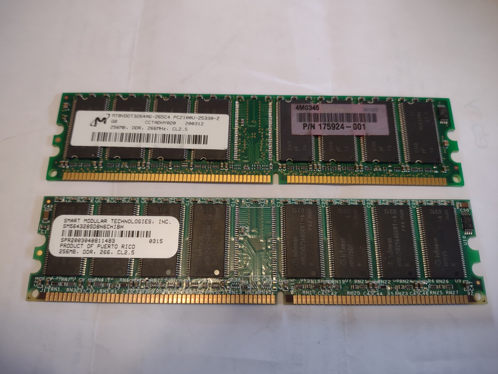 512MB (2x256MB), 184-pin, DDR-266MHz, PC2100U, 2.5V, CL2.5, unbuffered
