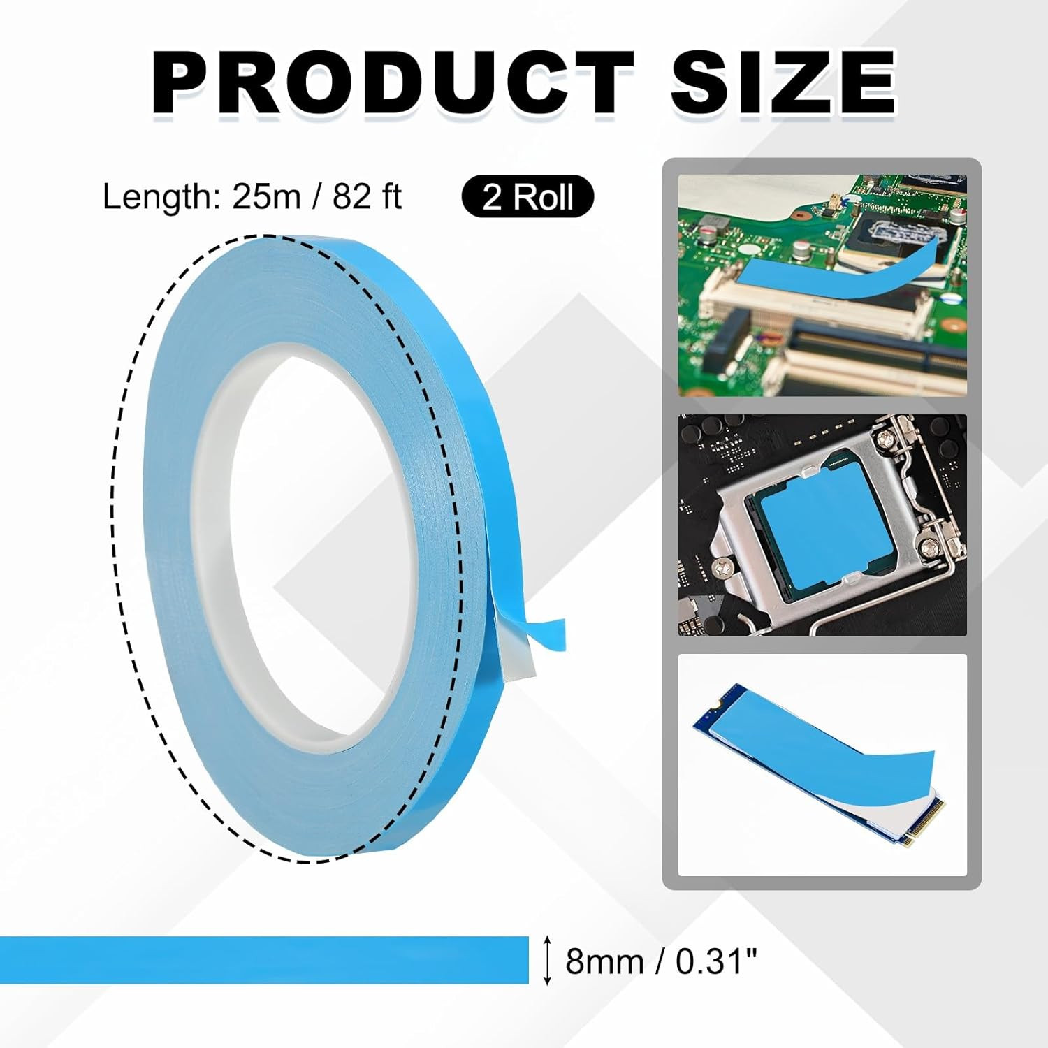 Thermal Adhesive Tape, 2 Rolls 25M X 8Mm X 0.2Mm Double Side Adhesive