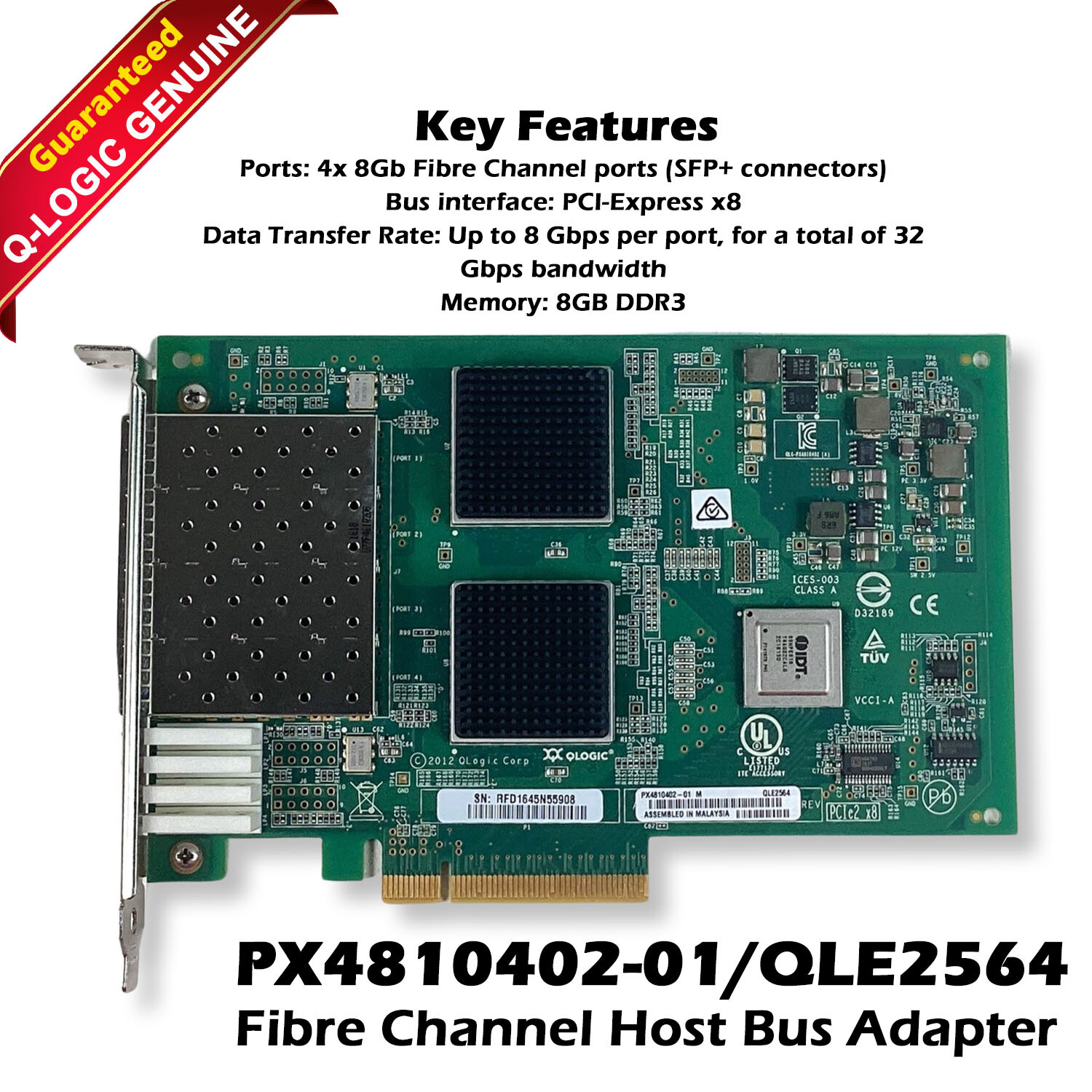 Genuine QLogic QLE2564 4-Port 8Gbps PCIe FC HBA Controller PX4810402-01 45GPC