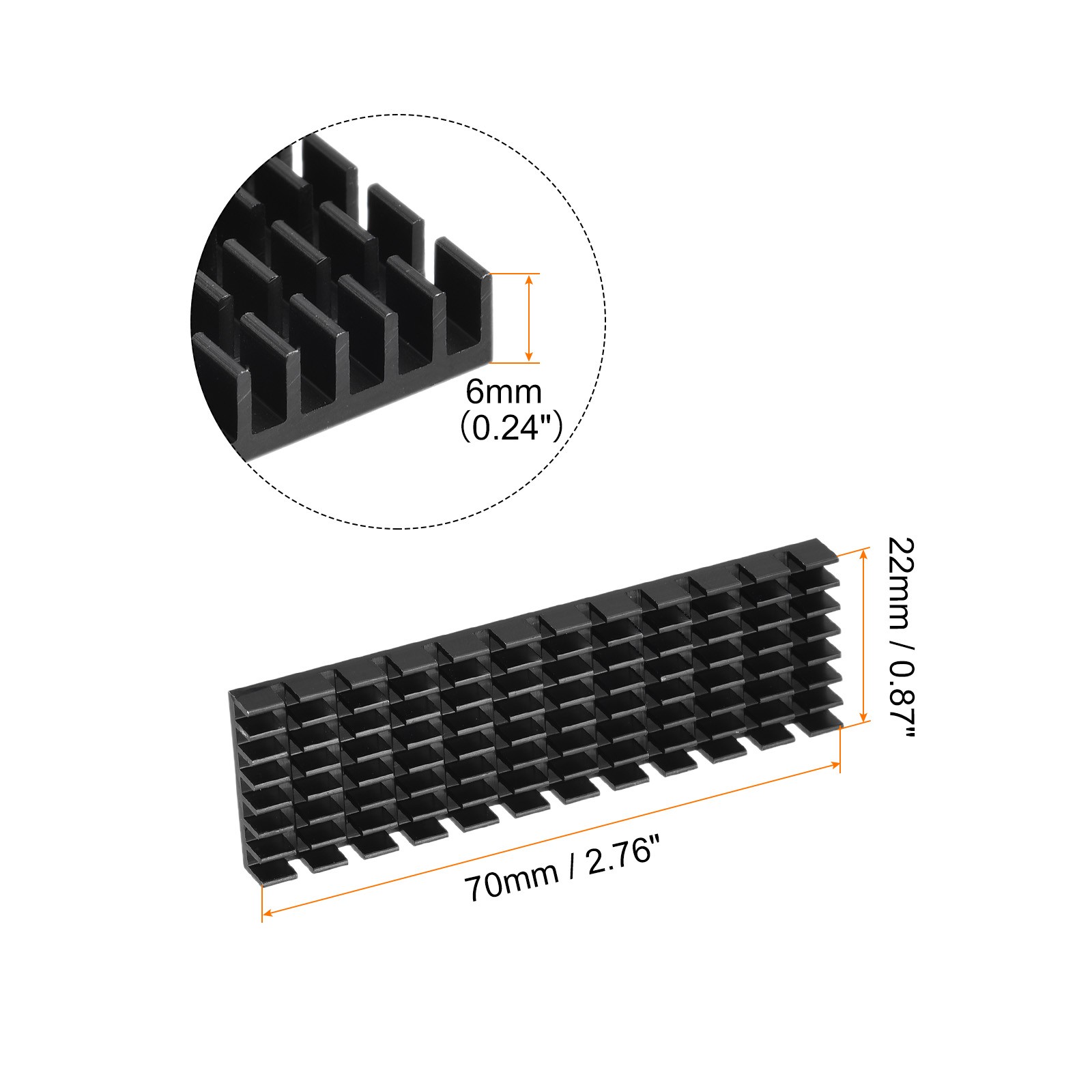 2 Pack M.2 SSD Heatsink Cooler with Thermal Pad 70x22x6mm Black