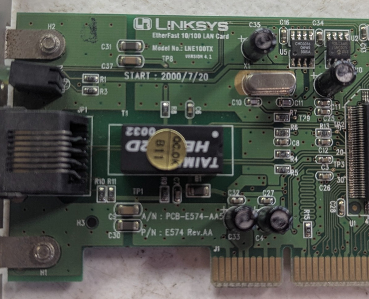 Linksys LNE100TX V4.1 E574 Rev.AA EtherFast 10/100 PCI Ethernet LAN Card RJ45