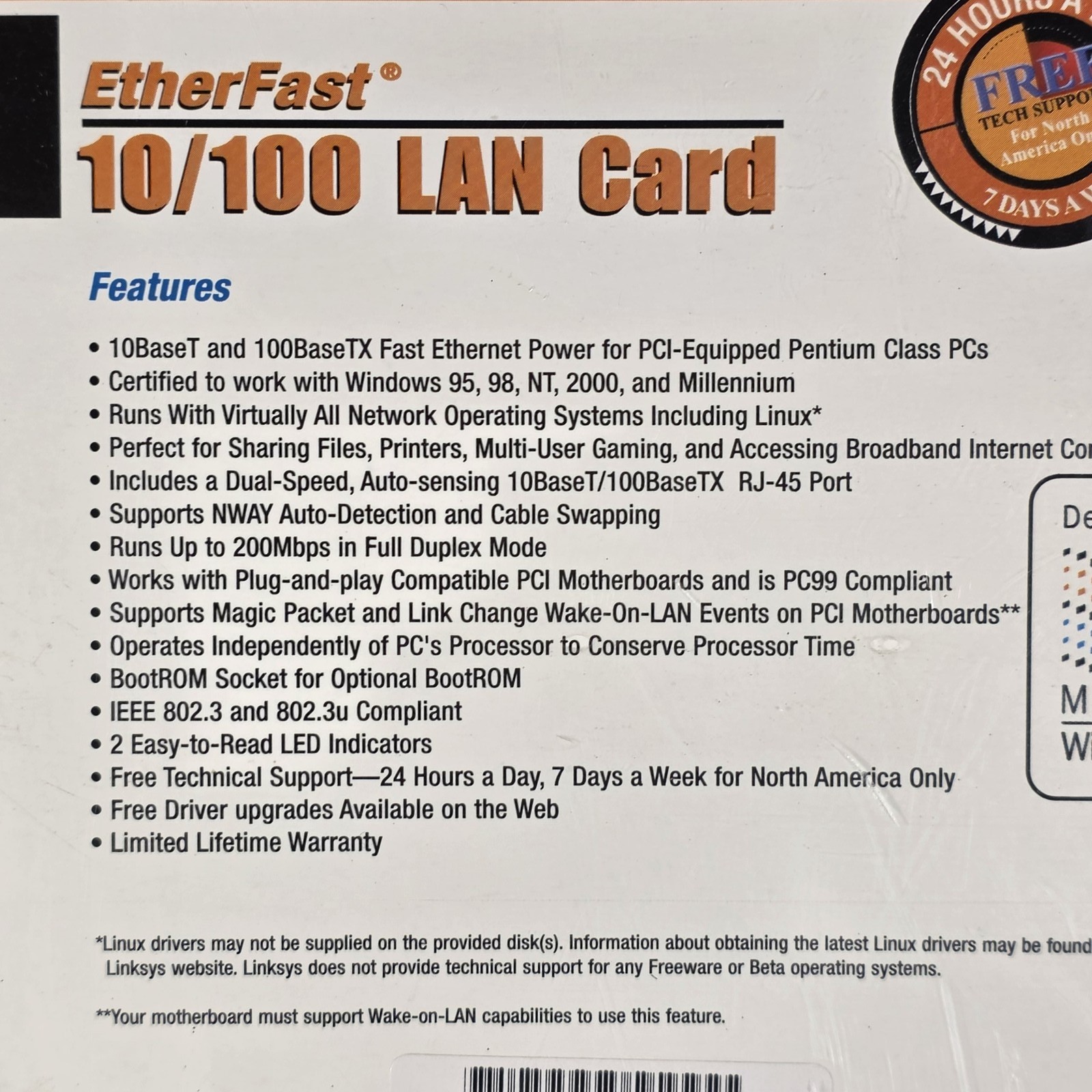 Linksys EtherFast LNE100TX 10/100 PCI Fast Ethernet LAN Network Card New Sealed