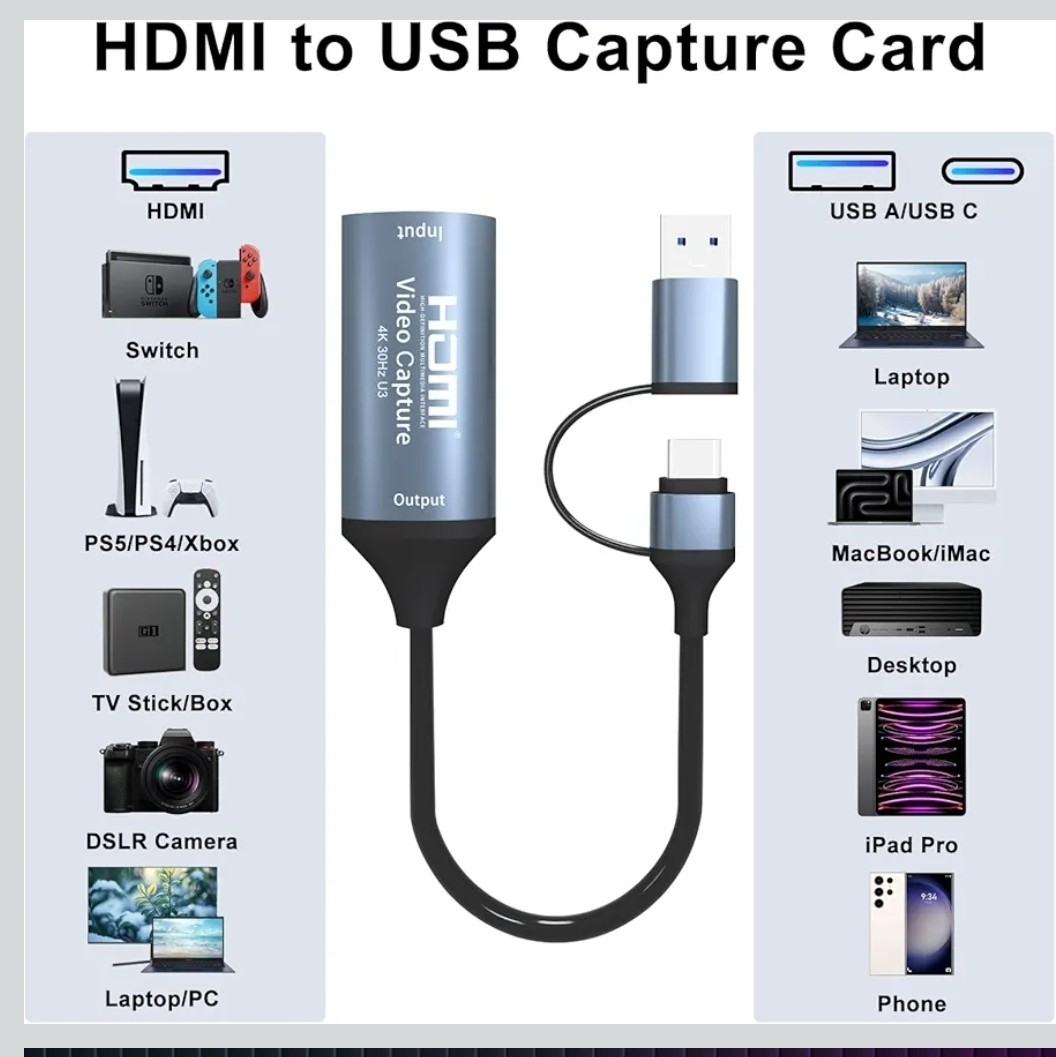 Type C USB 3.0 HDMI Video Capture Card 4K 1080P Fr Game Recording Live Streaming
