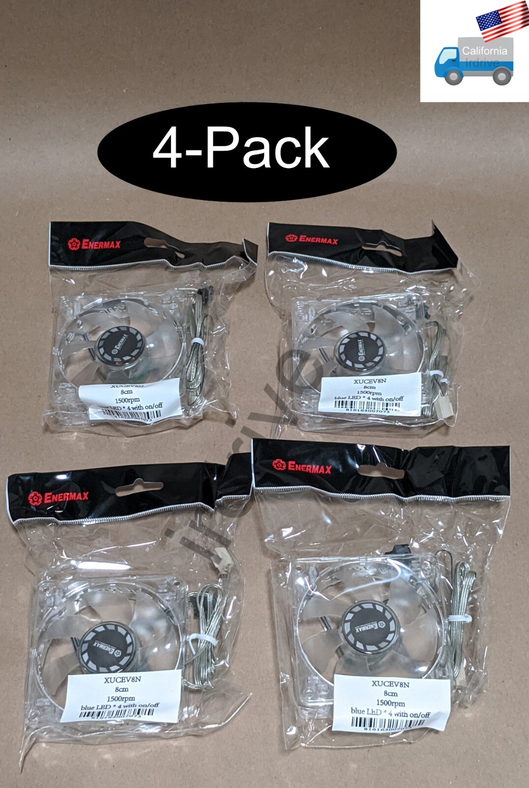 4pack: NEW Enermax Twister 80mm Blue LED 3pin 12V ON/OFF Switch Case Cooling Fan