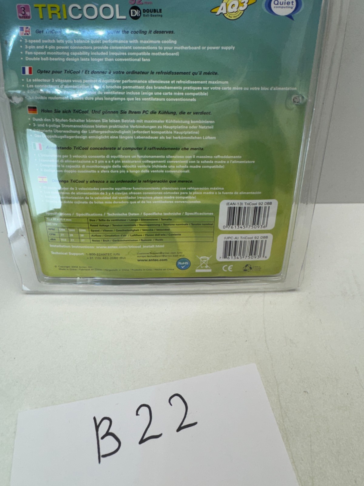 Rocketfish 92mm PWM Case Fan RF-UPCUWR 4-Pin 12V Sealed in Antec TriCool Blister