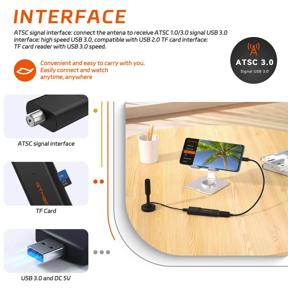 ATSC3.0/1.0 OTA Signal Meter, USB3.0 TV Tuner Stick Digital Terrestrial Signal