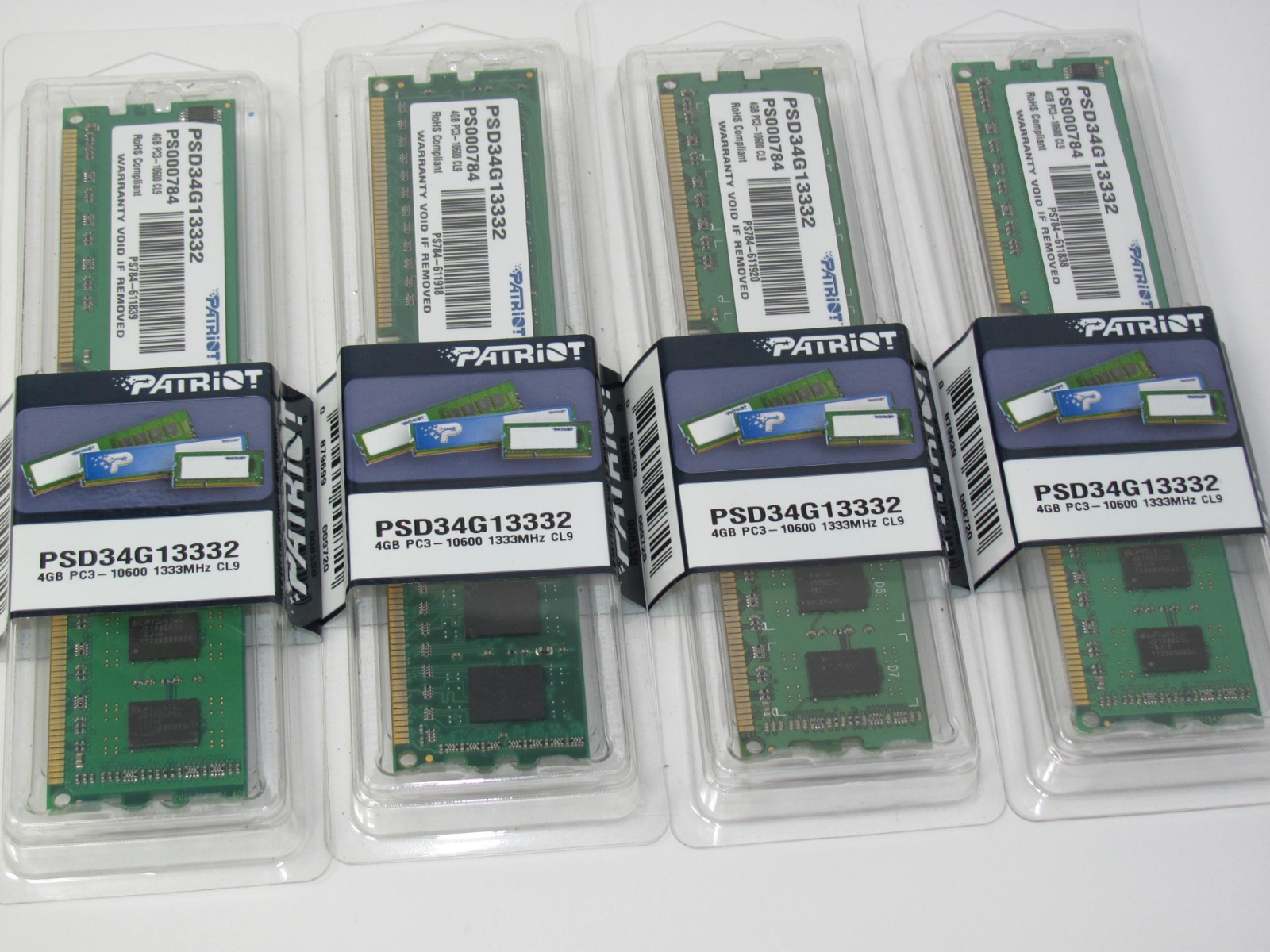 Patriot Memory 4GB X 4 Pieces PC3-10600 CL9 1333Mhz RAM (PSD34G13332)