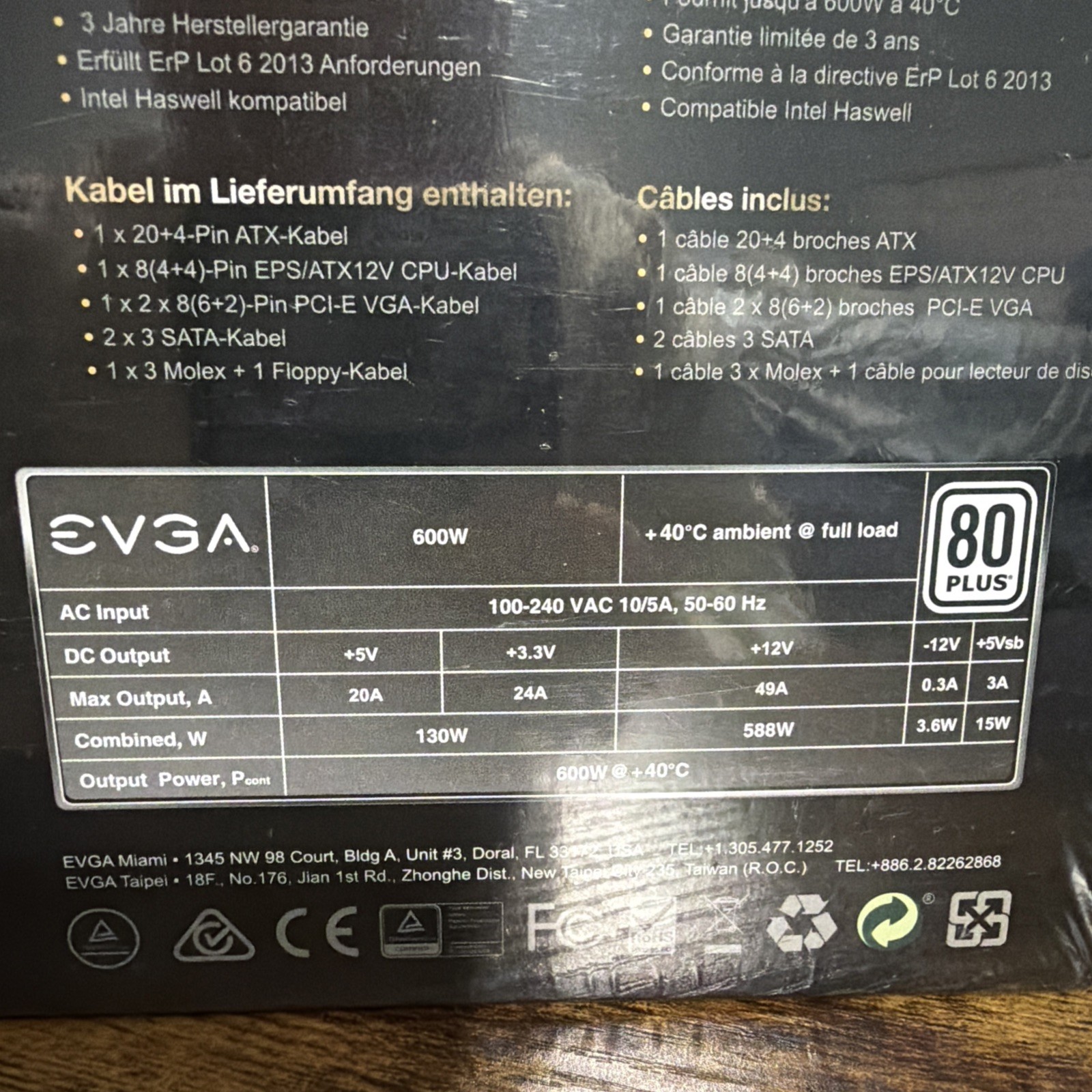 New & Sealed EVGA 600W 80 Plus Certified Power Supply (100-W1-0600-K1)
