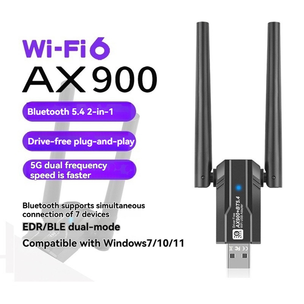 AX900 USB WiFi6 Adapter 2.4G/5Ghz Bluetooth 5.4 USB Dongle 900Mbps WLAN5296