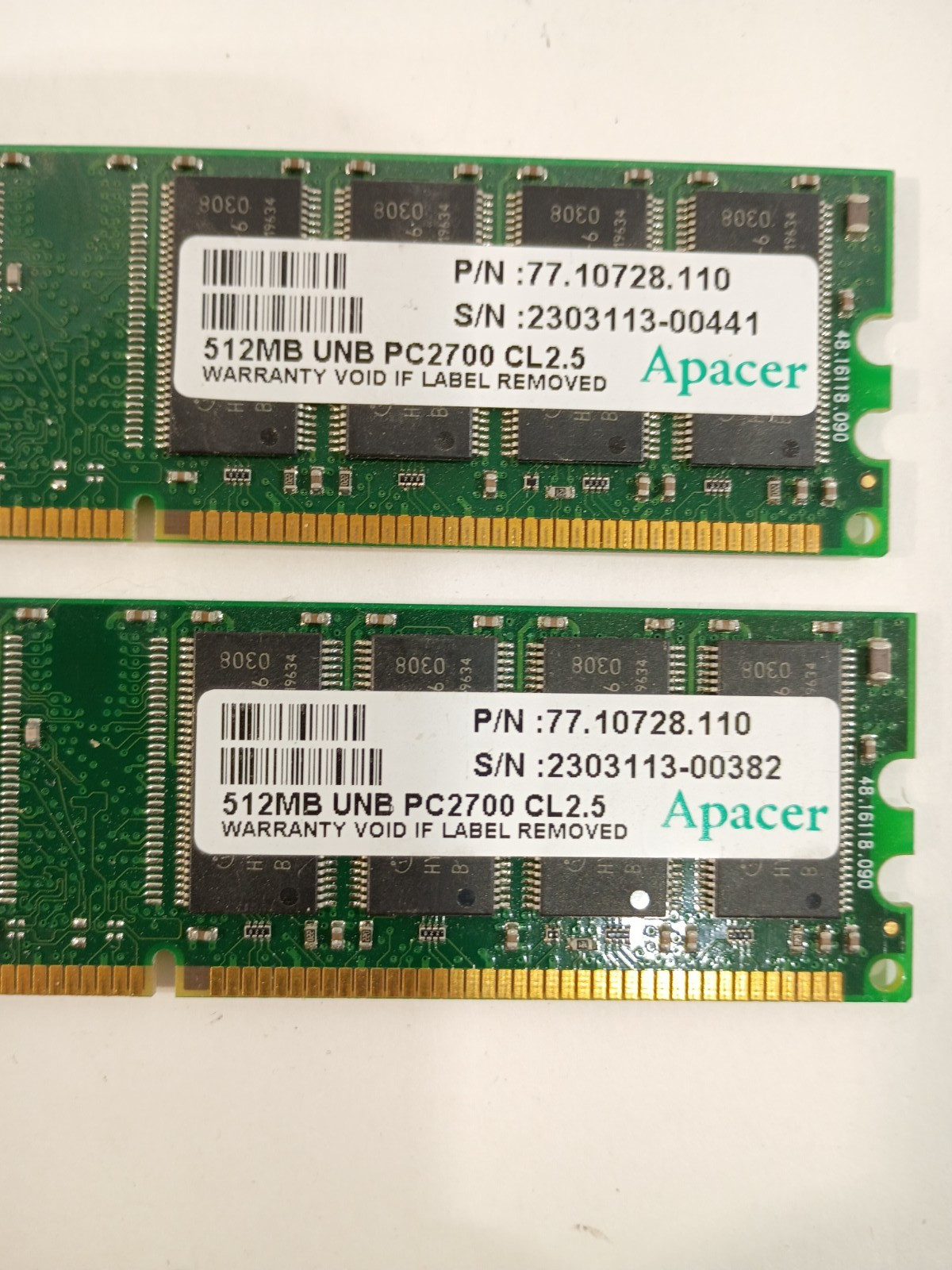 Apacer 512MB UNB PC2700U CL 2.5 RAM 2 ea. (old computer) GC