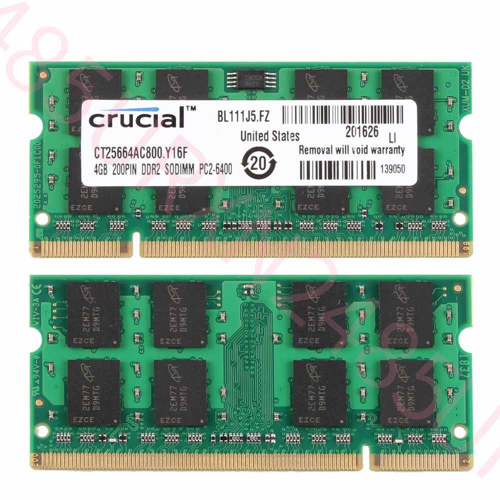 8GB 4GB DDR2 PC2-6400 800 Laptop RAM Crucial For Dell Inspiron 1440 1545 1750