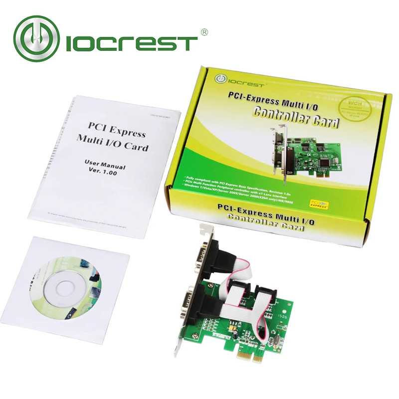 PCI Express 2 Ports Serial RS232 Com Db9 Controller Card Pci-E 1.0 X 1 WCH382 Ch
