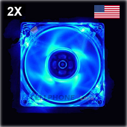 2X 80mm Computer PC Clear Case Cooling Fan With LED – Blue
