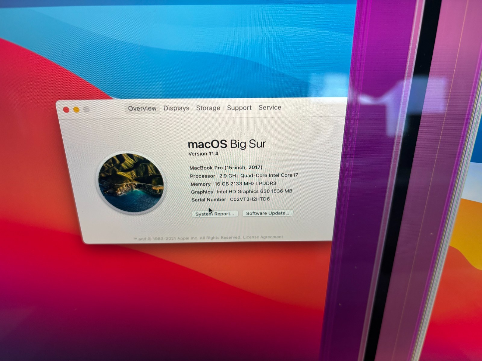 Apple MacBook Pro A1707 2017 15″ i7 2.9GHZ 16GB 512GB Defect SCREEN AS IS